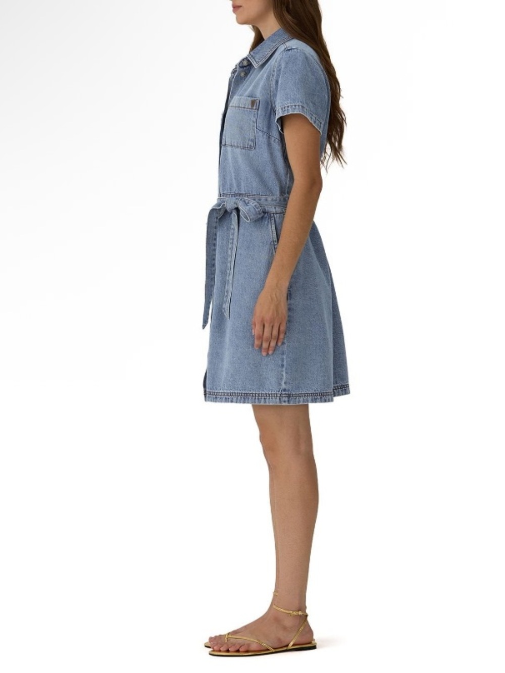 Frye Light Wash Denim Shirt Dress with Tie Waist Size XL - Picture 2 of 6